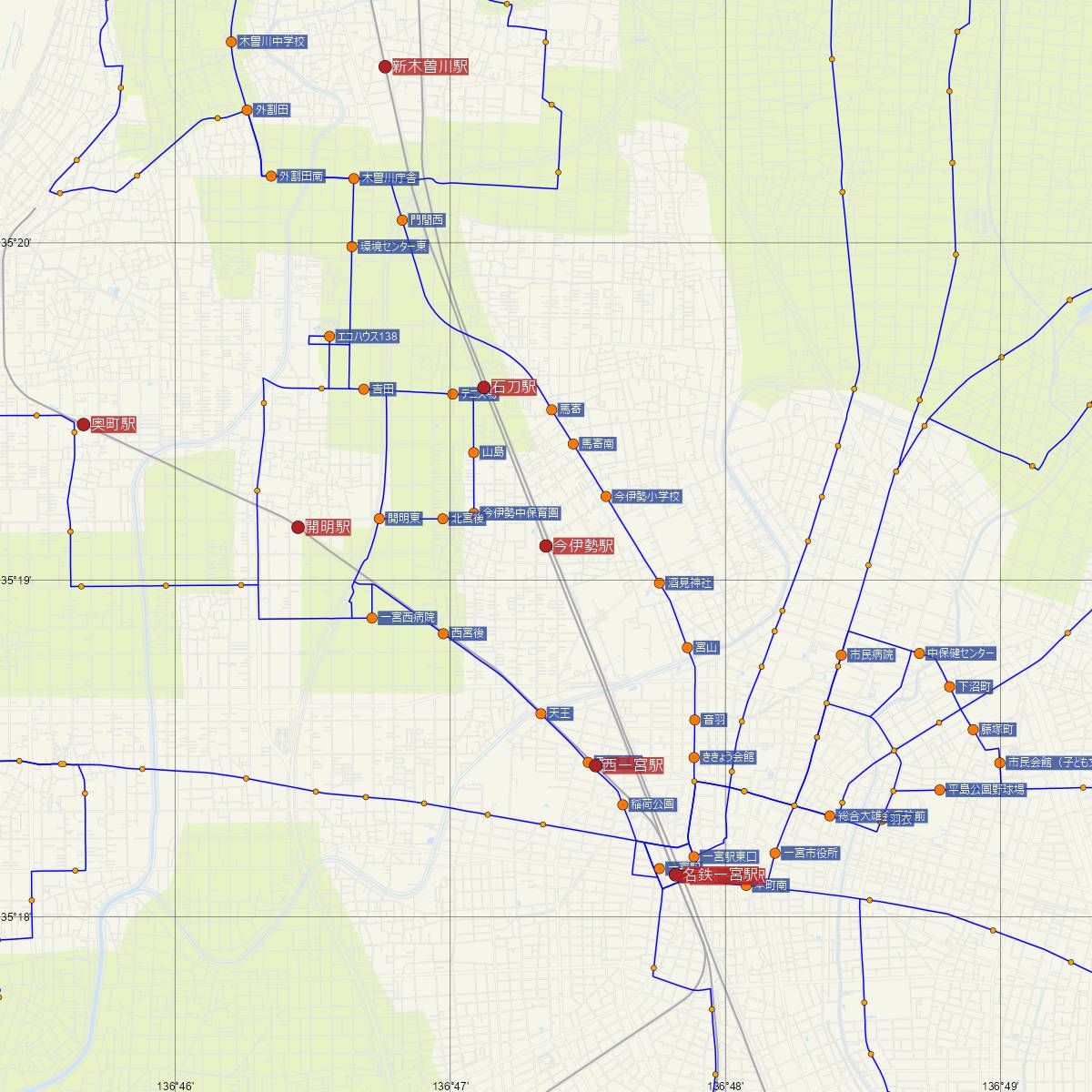 今伊勢駅（名古屋鉄道）周辺のバス路線図