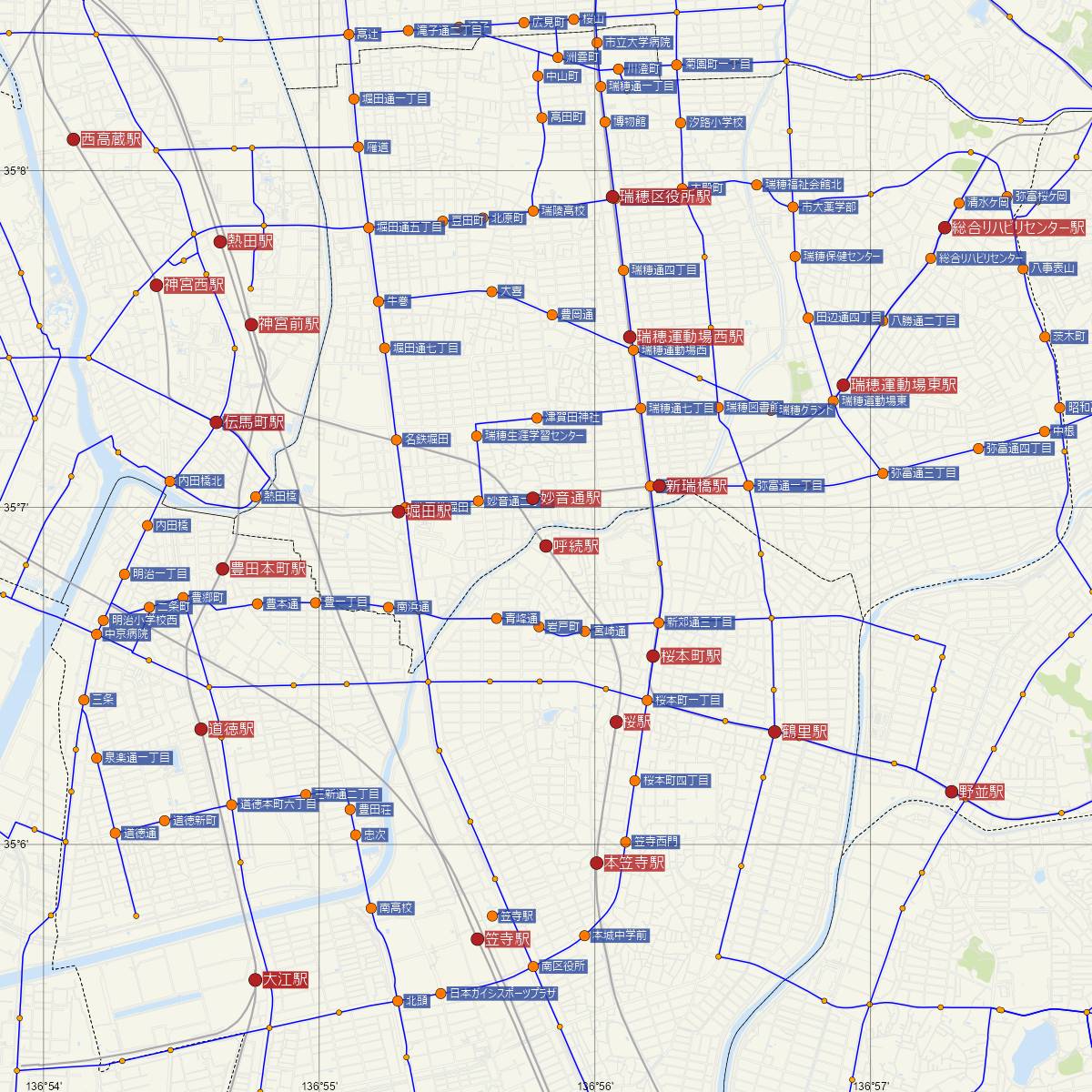 呼続駅（名古屋鉄道）周辺のバス路線図