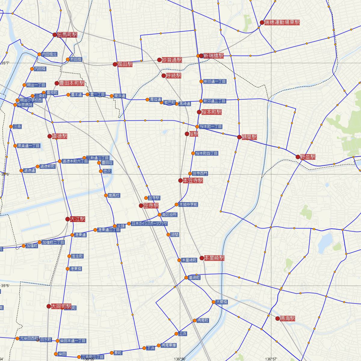 本笠寺駅（名古屋鉄道）周辺のバス路線図