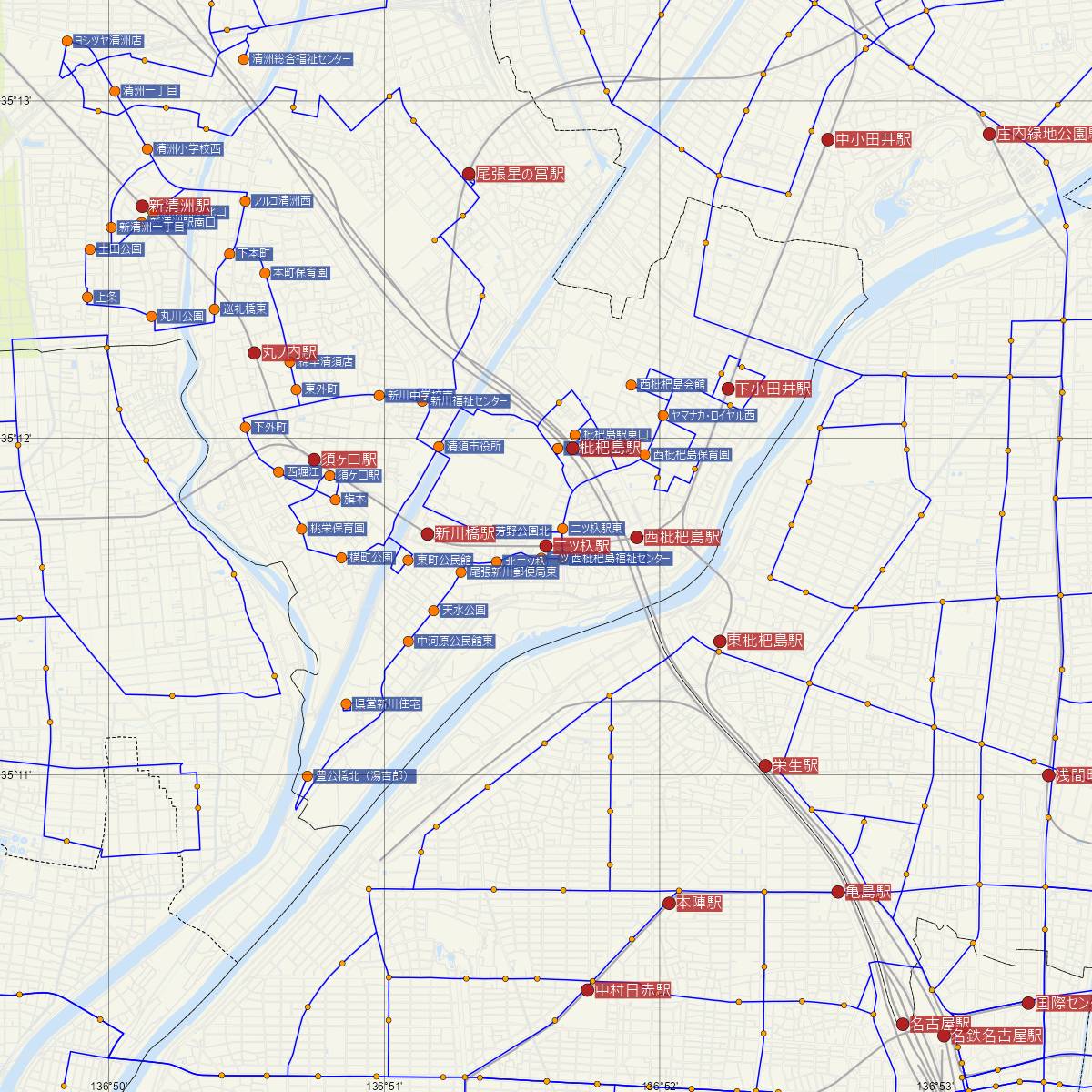 二ツ杁駅（名古屋鉄道）周辺のバス路線図