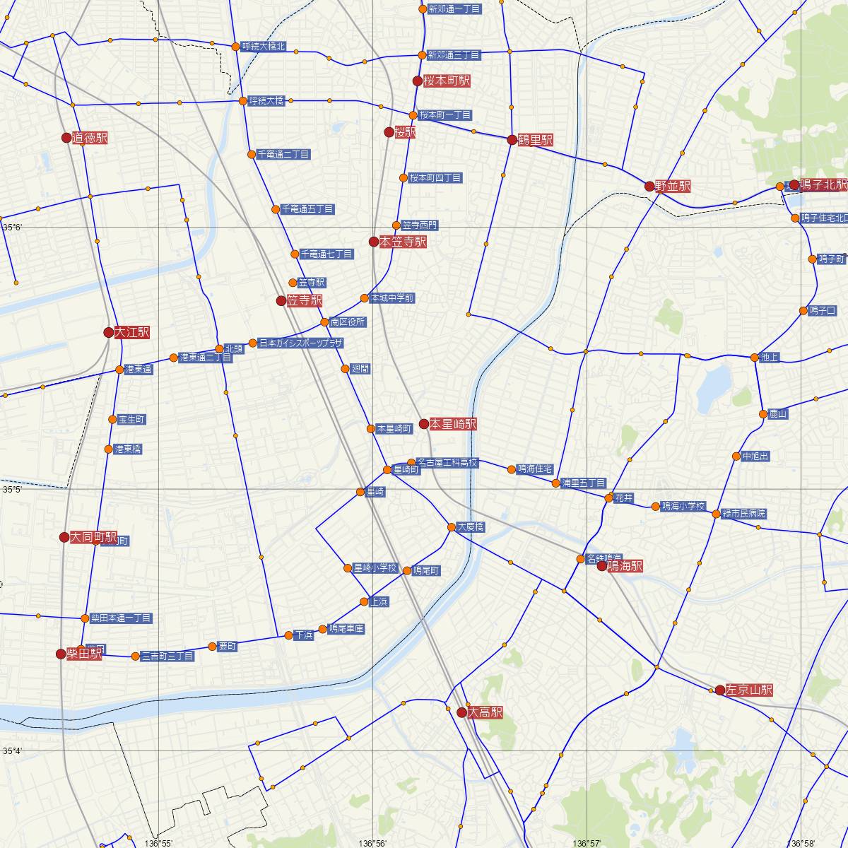 本星崎駅（名古屋鉄道）周辺のバス路線図