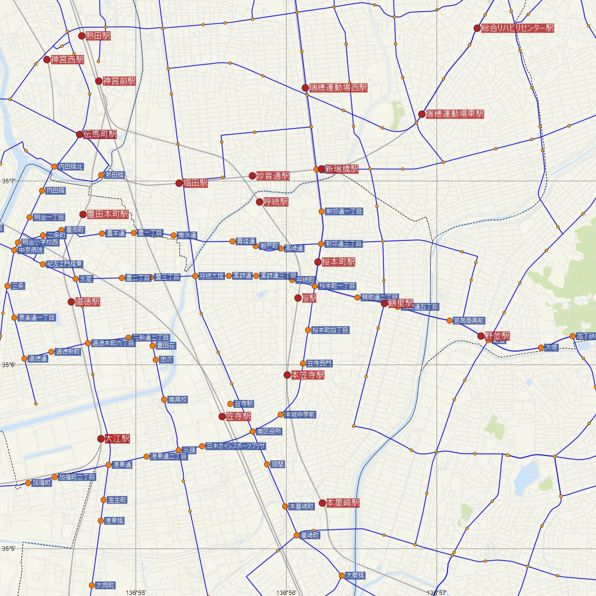 桜駅（名古屋鉄道）周辺のバス路線図