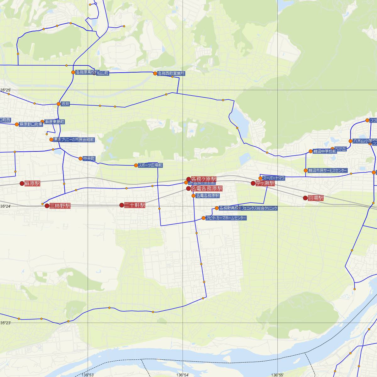 名電各務原駅（名古屋鉄道）周辺のバス路線図