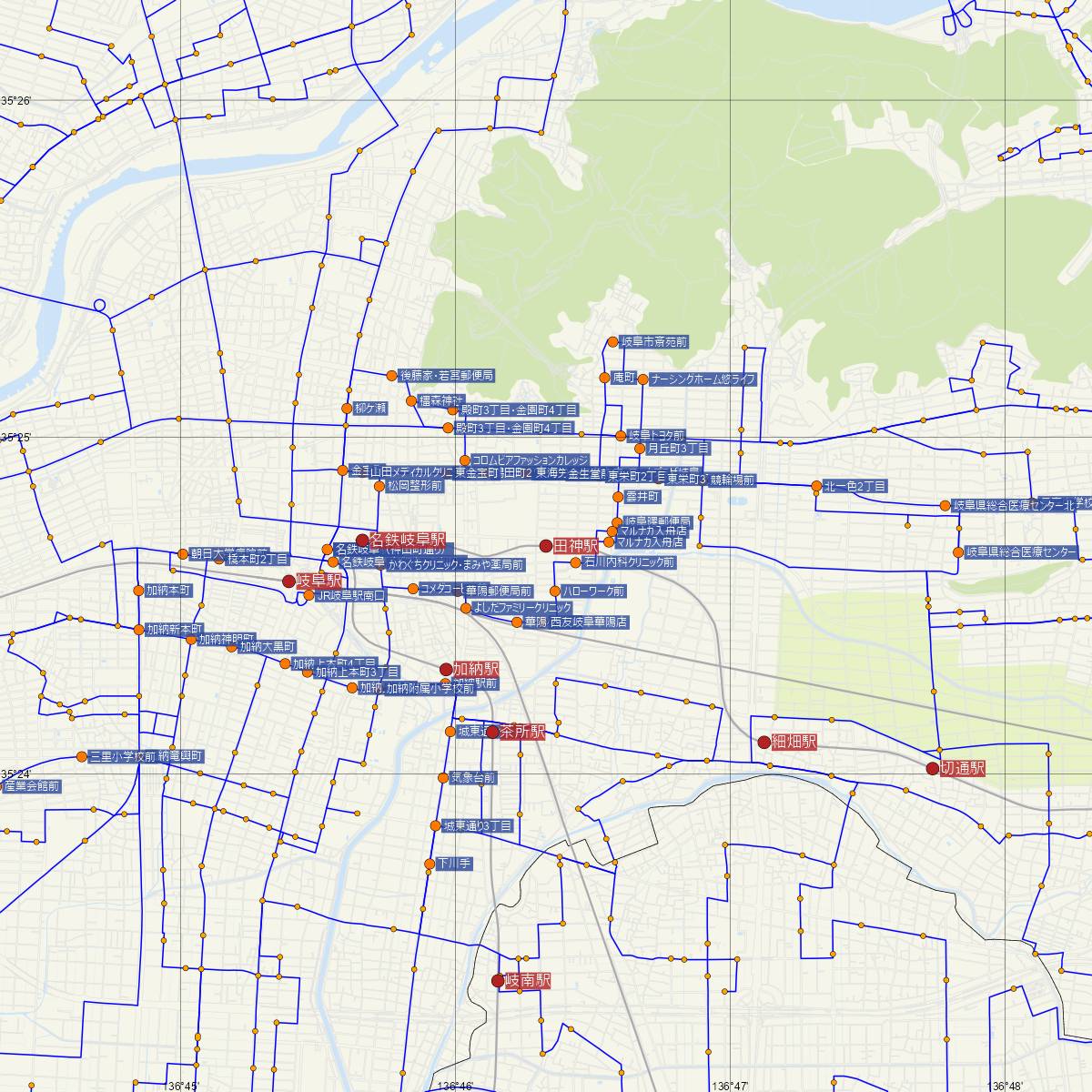 田神駅（名古屋鉄道）周辺のバス路線図