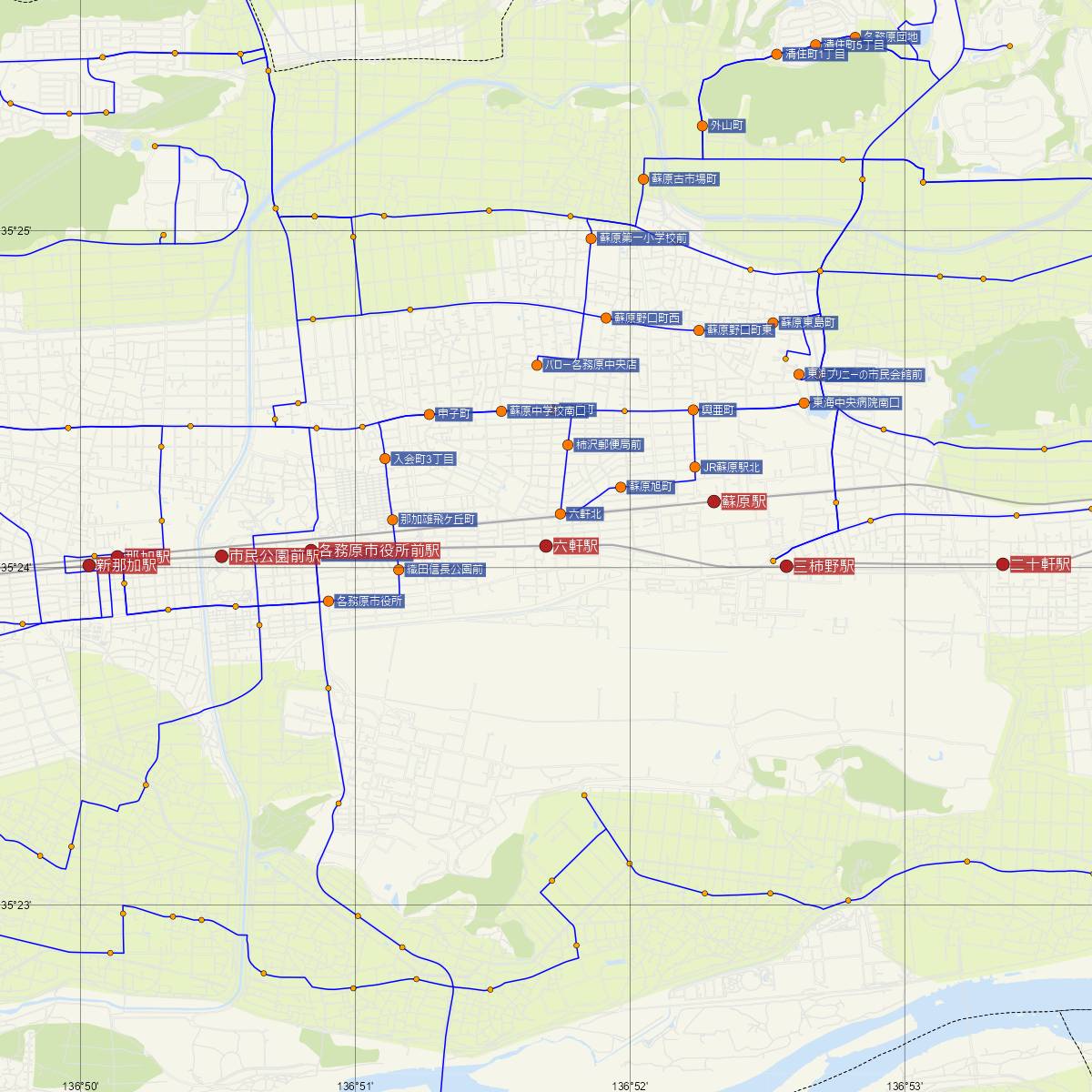 六軒駅（名古屋鉄道）周辺のバス路線図