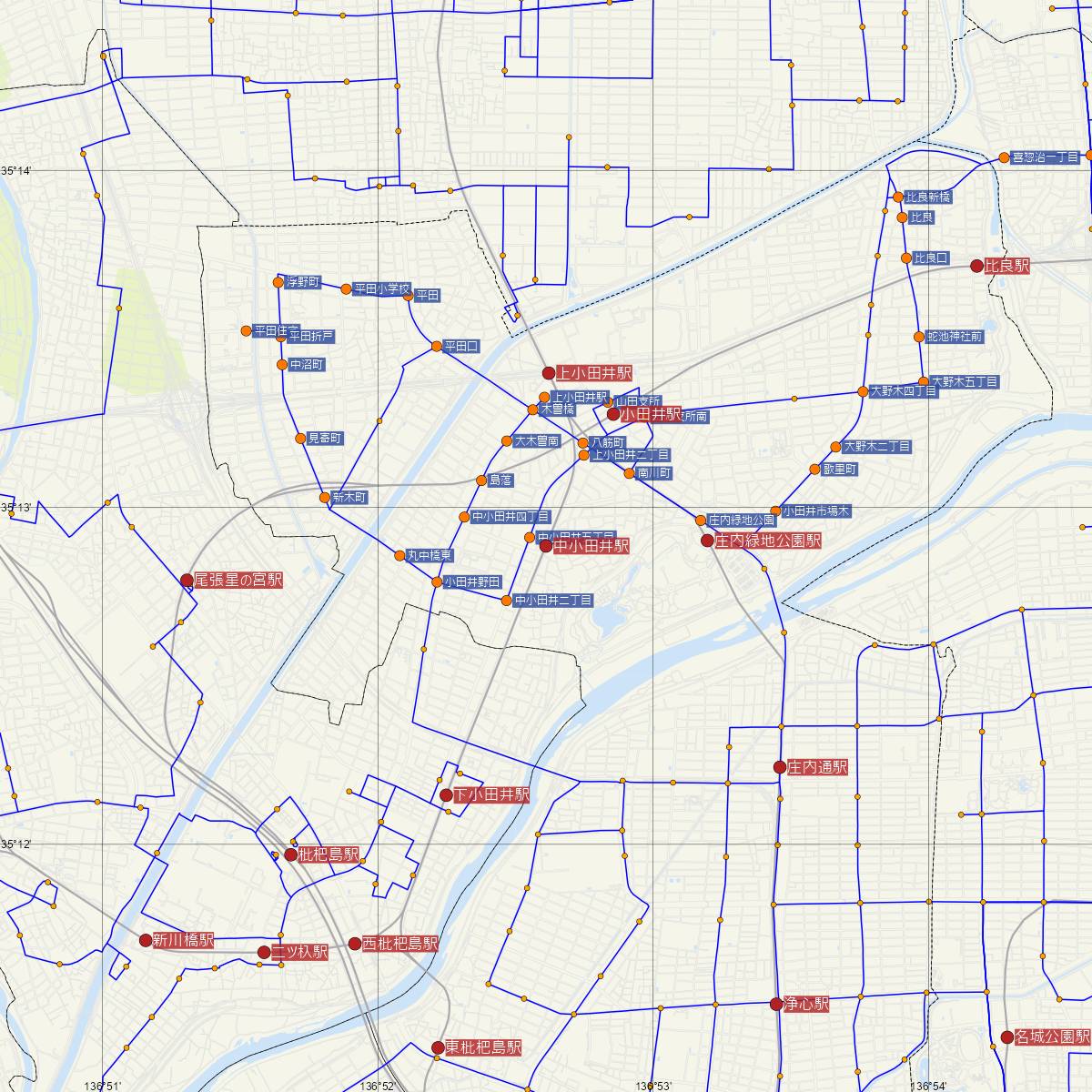 中小田井駅（名古屋鉄道）周辺のバス路線図