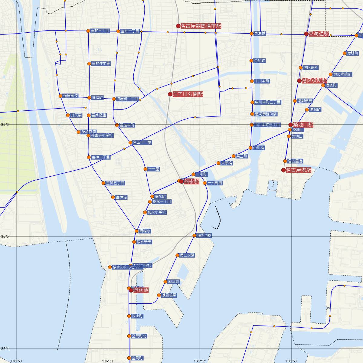 稲永駅（あおなみ線）周辺のバス路線図