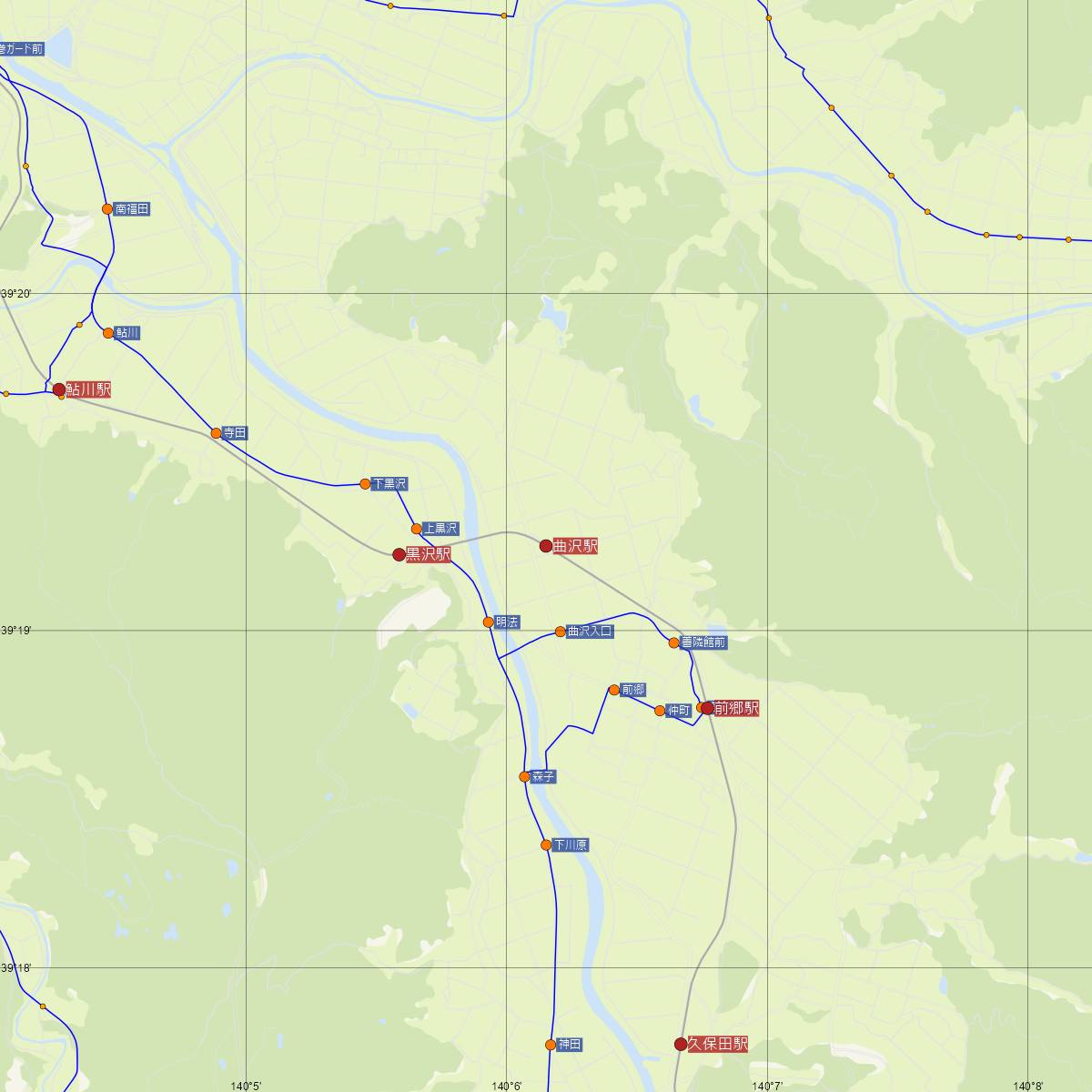 曲沢駅（由利高原鉄道）周辺のバス路線図