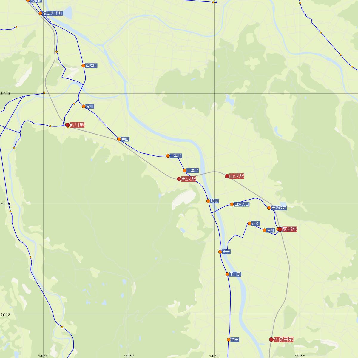 黒沢駅（由利高原鉄道）周辺のバス路線図