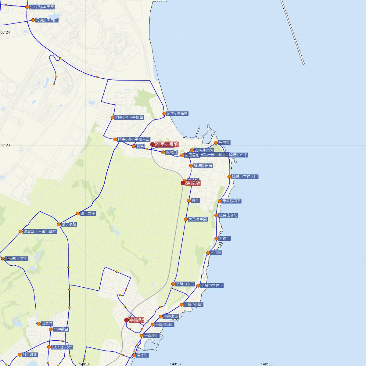 磯崎駅（ひたちなか海浜鉄道）周辺のバス路線図