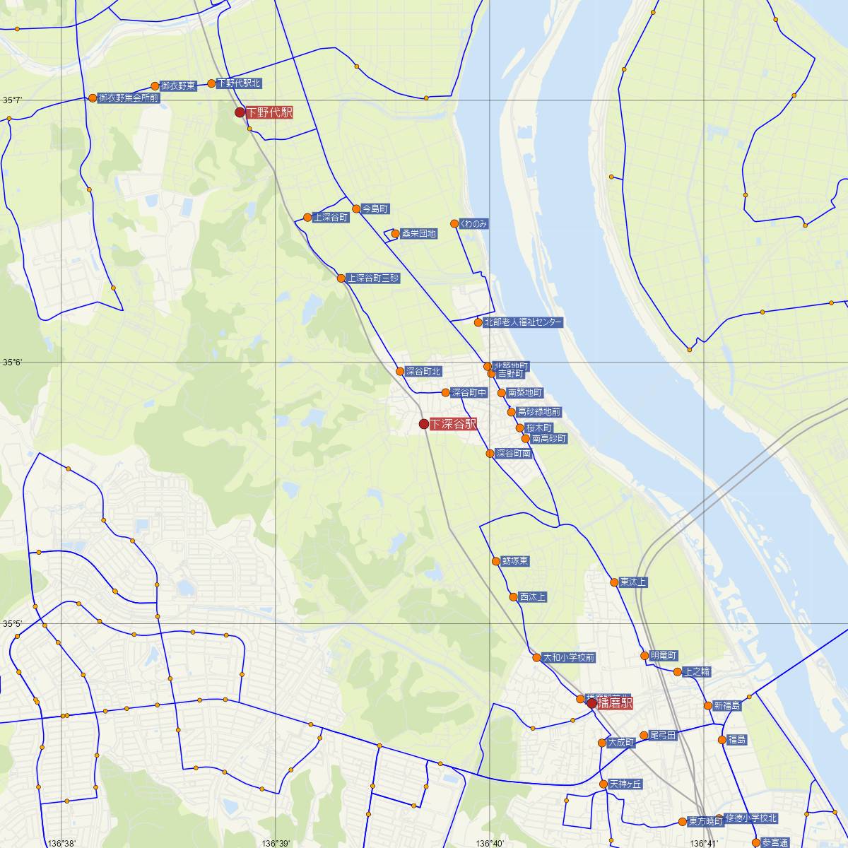 下深谷駅（養老線）周辺のバス路線図
