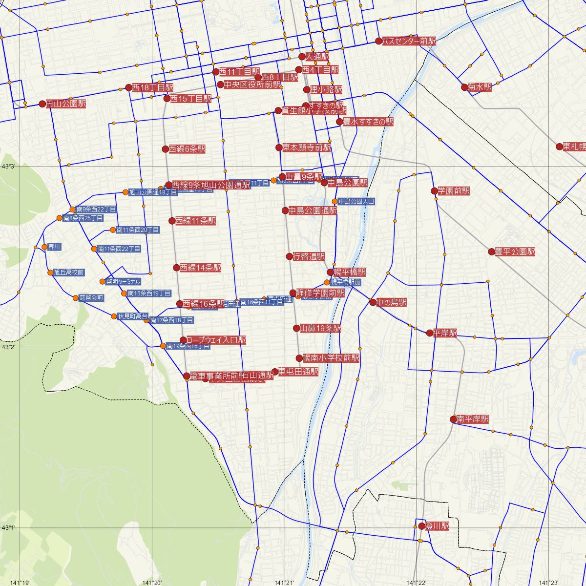 静修学園前駅（札幌市電）周辺のバス路線図