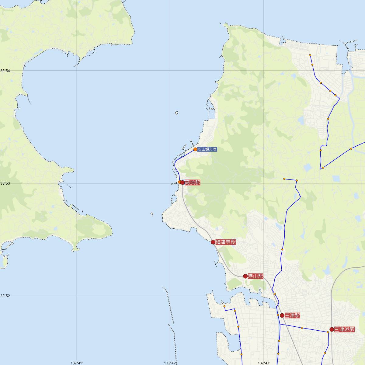 高浜駅（伊予鉄道）周辺のバス路線図