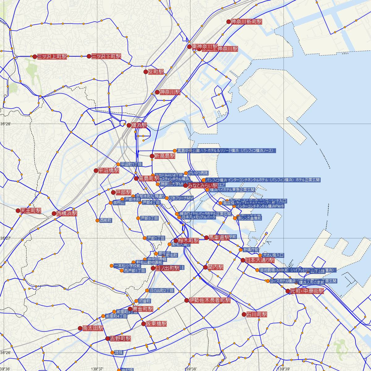 みなとみらい駅（みなとみらい線）周辺のバス路線図