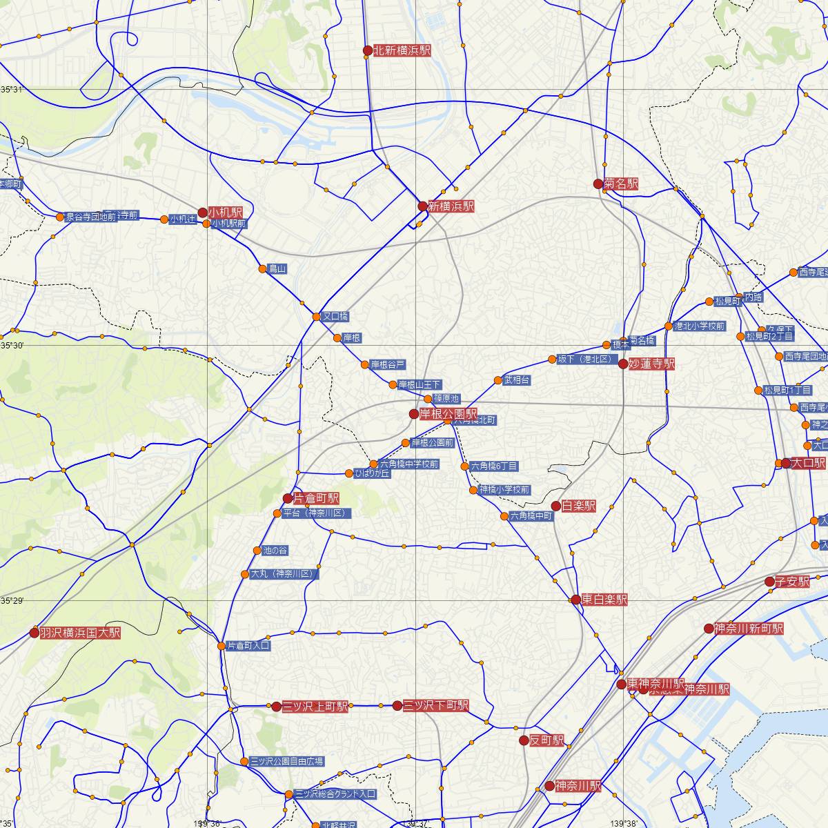 岸根公園駅（横浜市営地下鉄）周辺のバス路線図