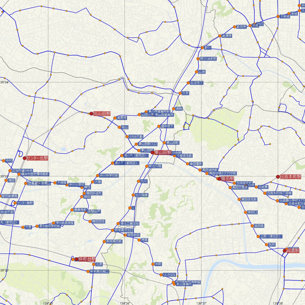 東山田駅（横浜市営地下鉄）周辺のバス路線図