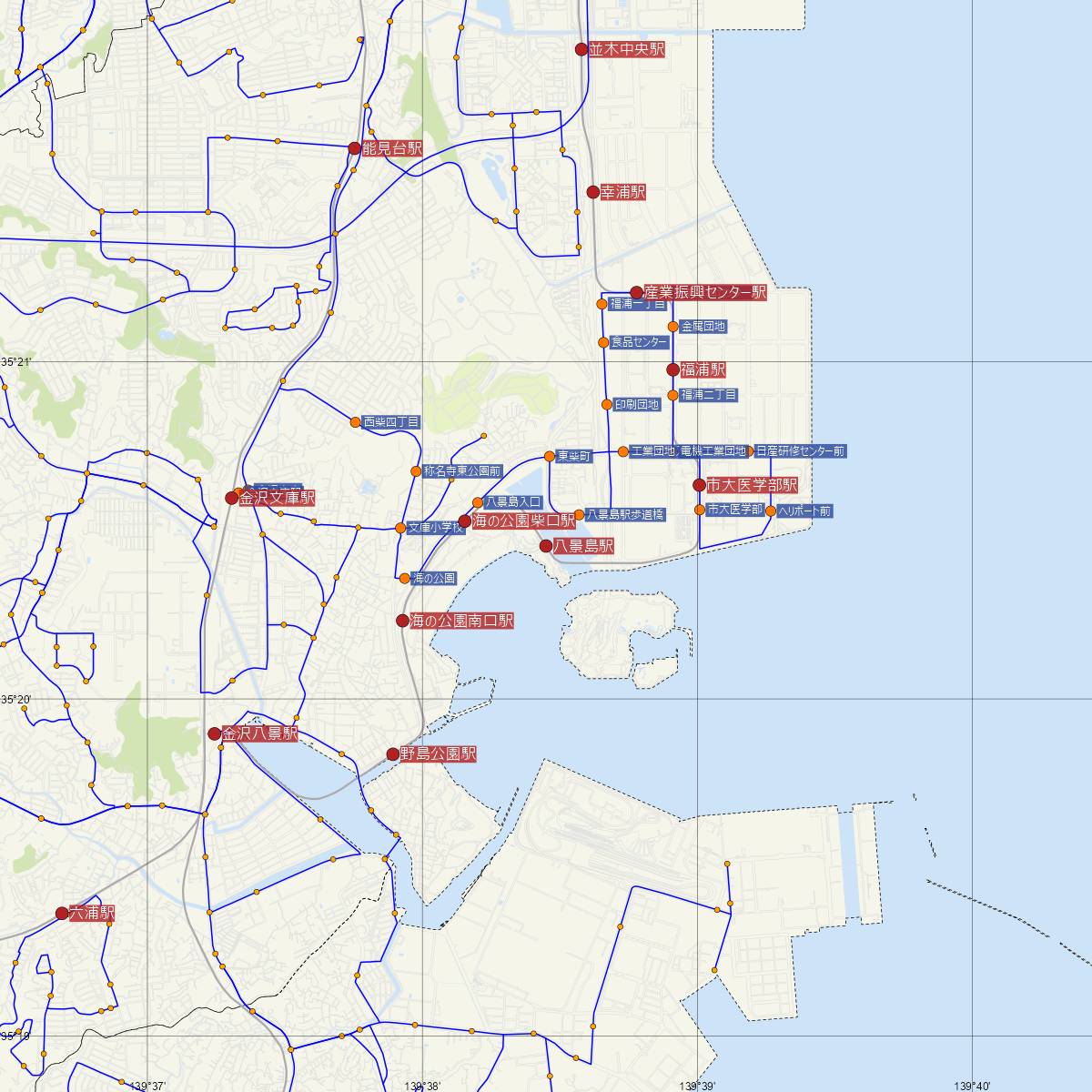 八景島駅（横浜シーサイドライン）周辺のバス路線図