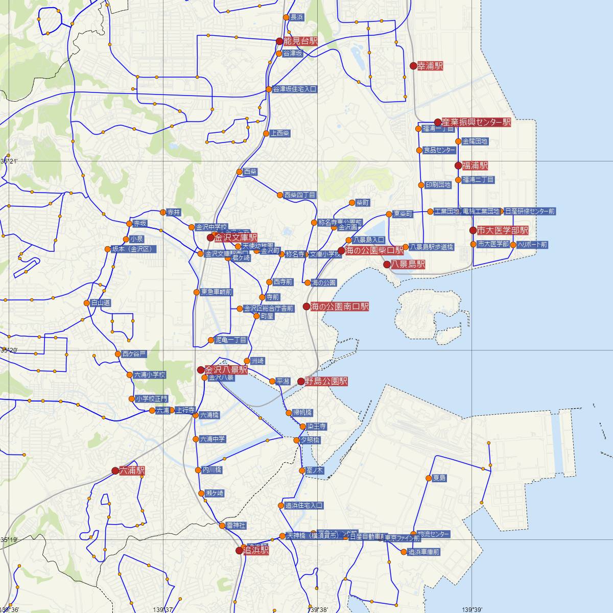 海の公園南口駅（横浜シーサイドライン）周辺のバス路線図