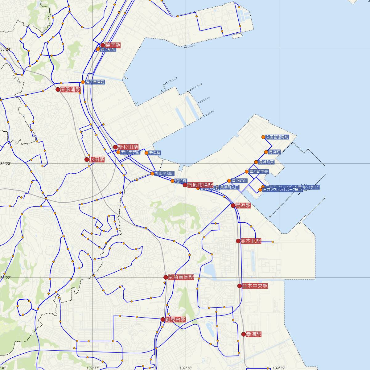 南部市場駅（横浜シーサイドライン）周辺のバス路線図