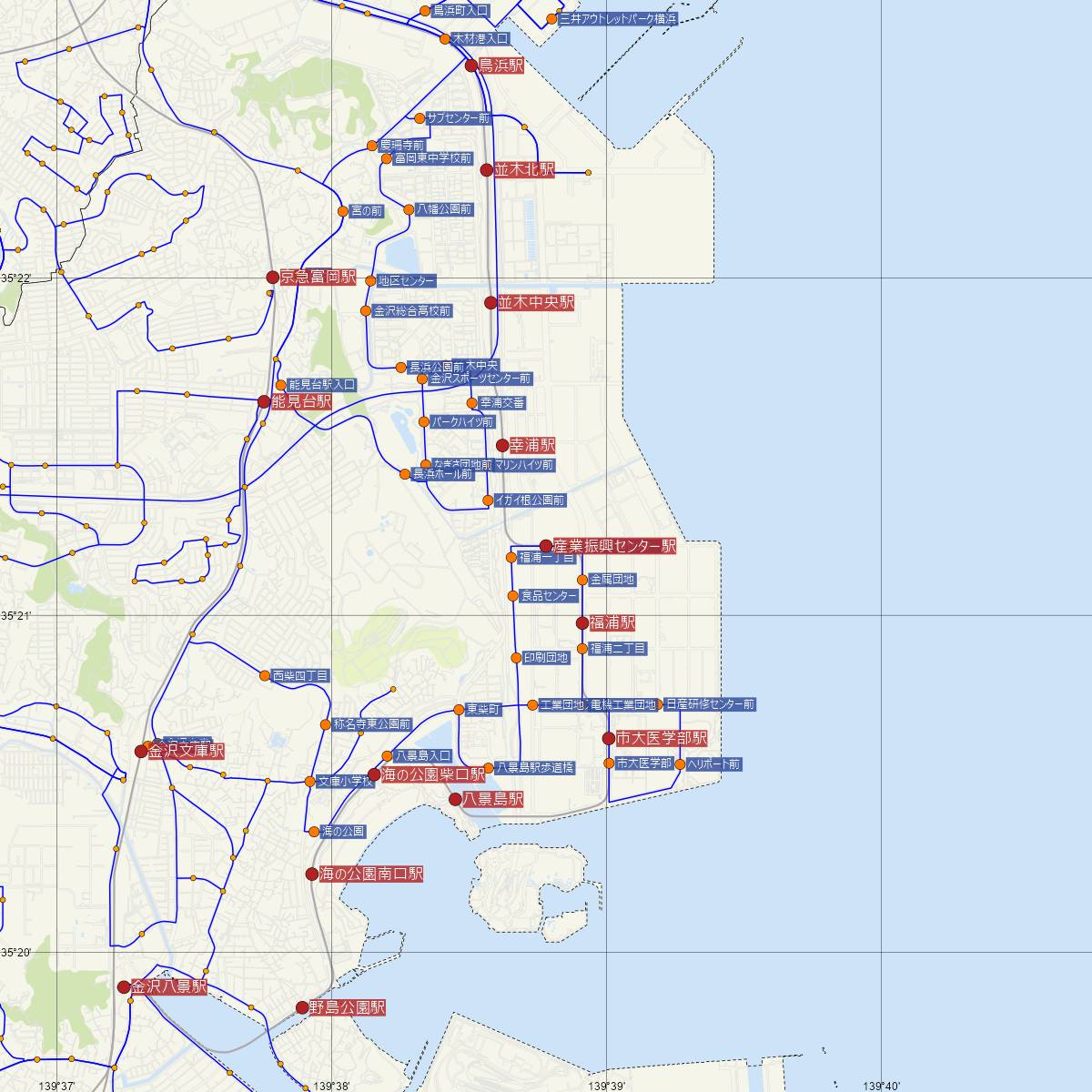 産業振興センター駅（横浜シーサイドライン）周辺のバス路線図