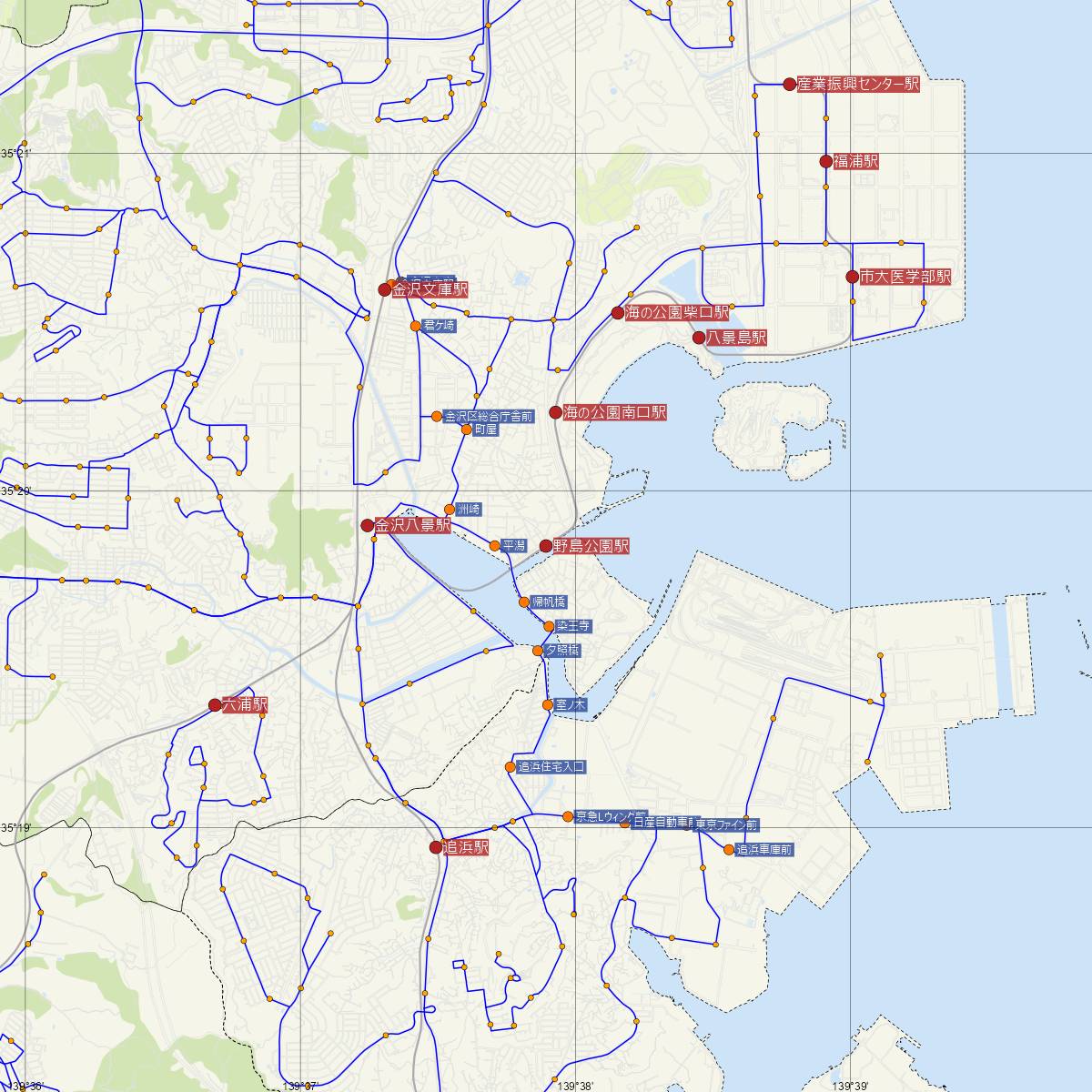 野島公園駅（横浜シーサイドライン）周辺のバス路線図