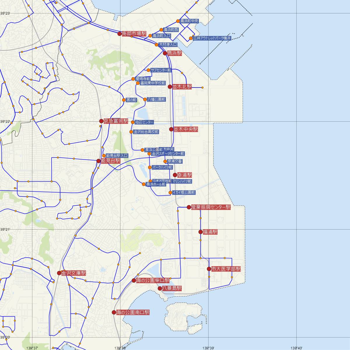 幸浦駅（横浜シーサイドライン）周辺のバス路線図