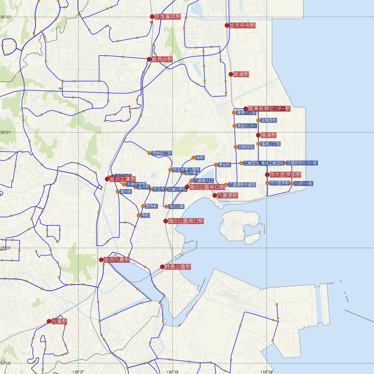 海の公園柴口駅（横浜シーサイドライン）周辺のバス路線図