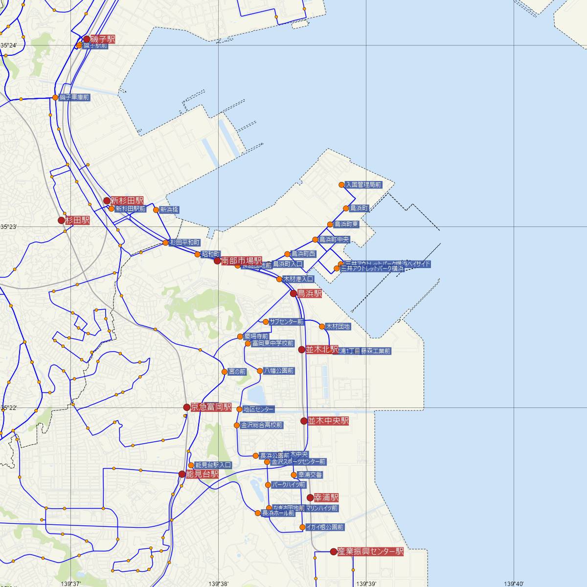 鳥浜駅（横浜シーサイドライン）周辺のバス路線図