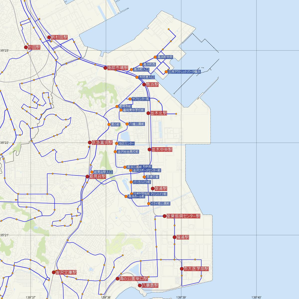 並木中央駅（横浜シーサイドライン）周辺のバス路線図