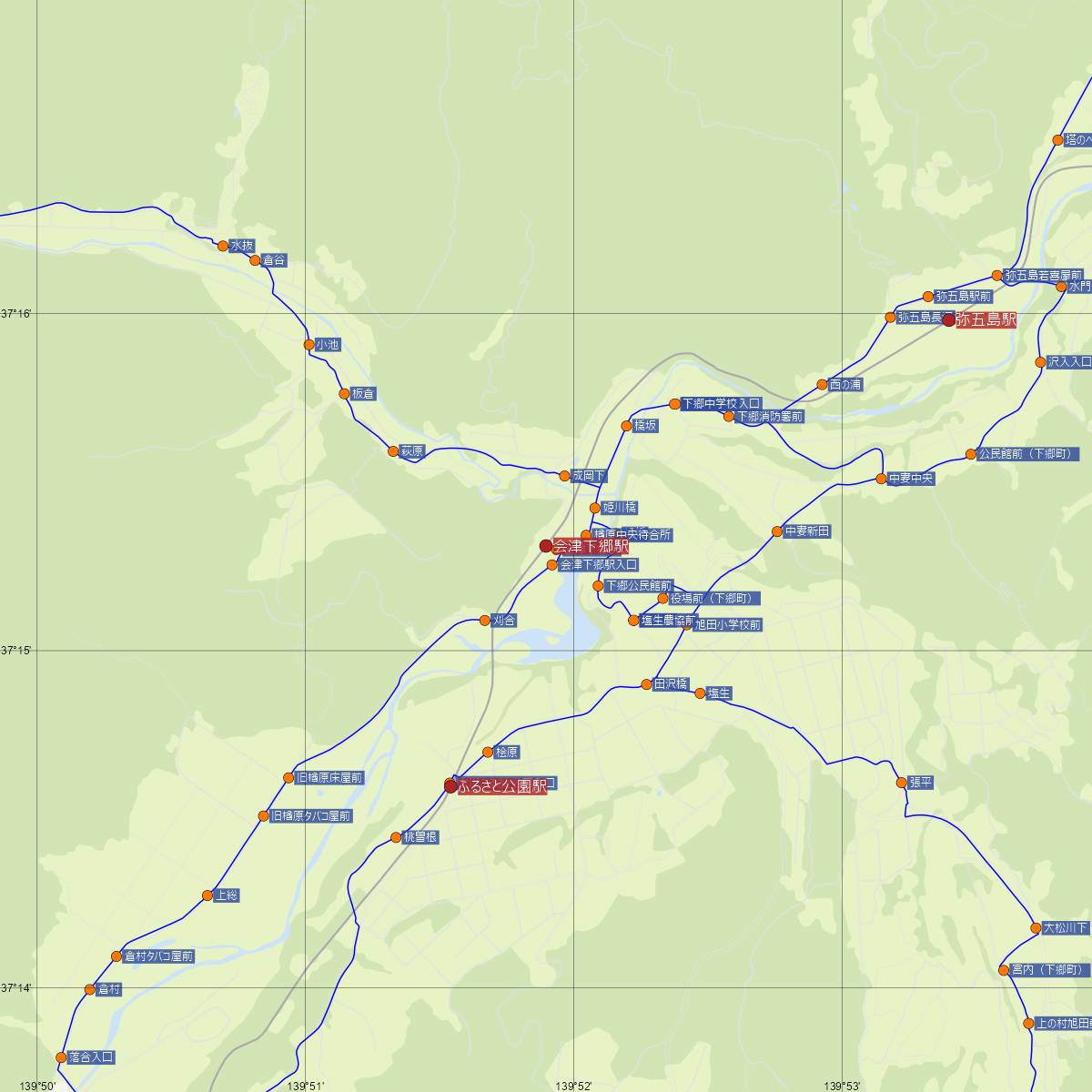 会津下郷駅（会津鉄道）周辺のバス路線図