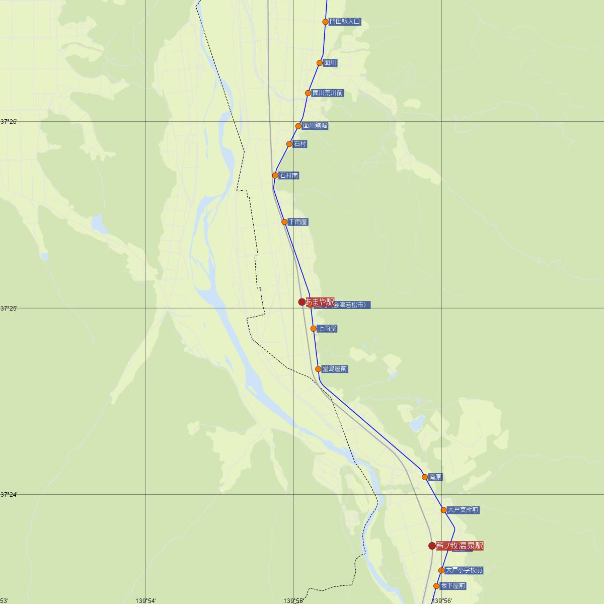 あまや駅（会津鉄道）周辺のバス路線図