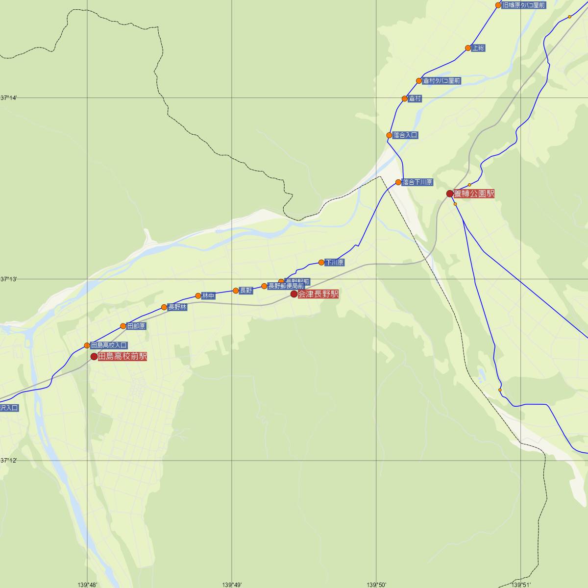 会津長野駅（会津鉄道）周辺のバス路線図