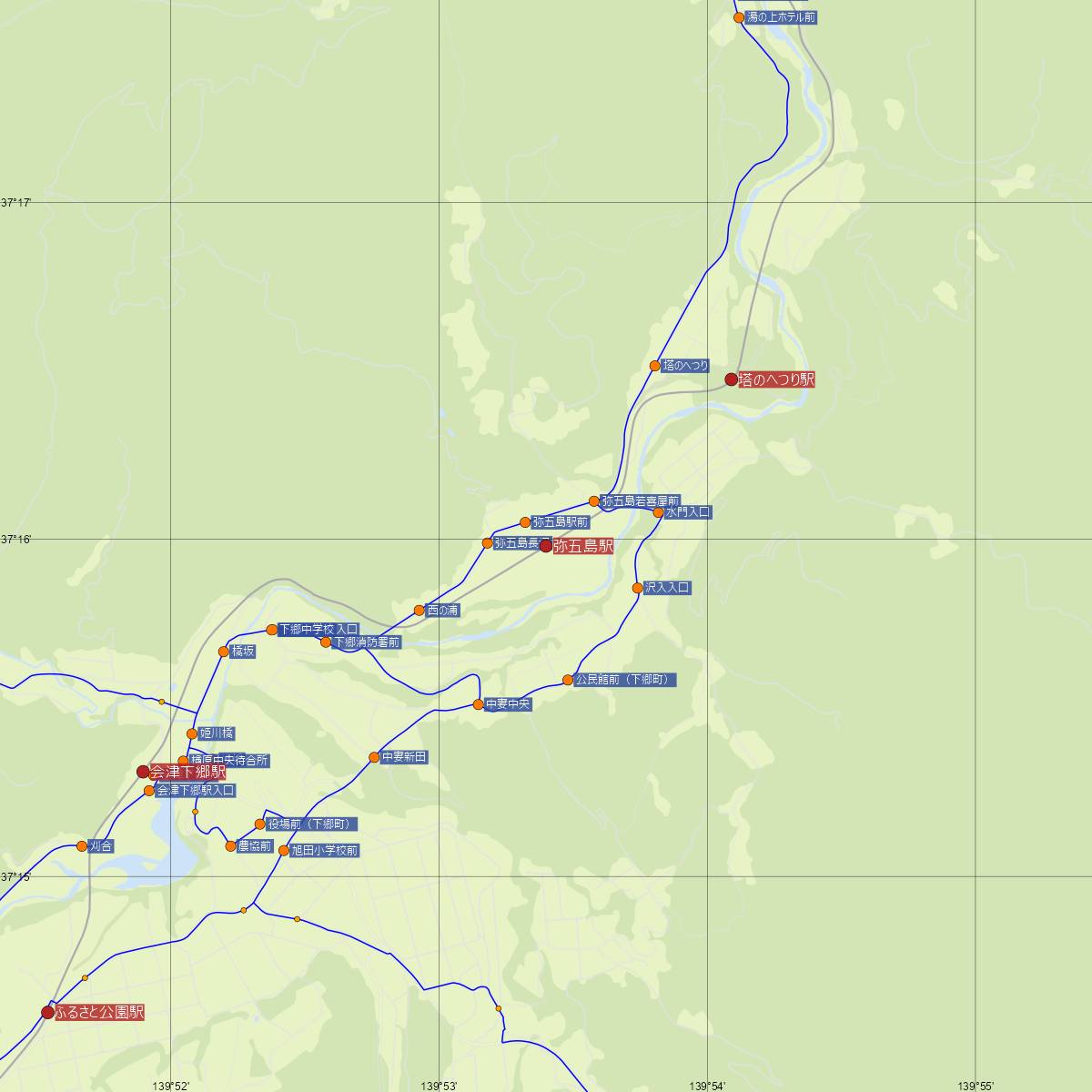 弥五島駅（会津鉄道）周辺のバス路線図