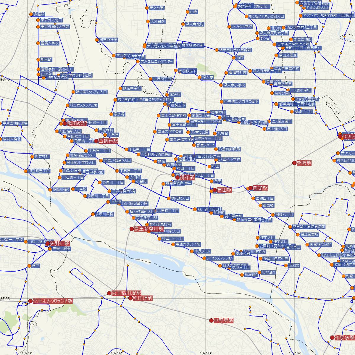 調布駅（京王線）周辺のバス路線図