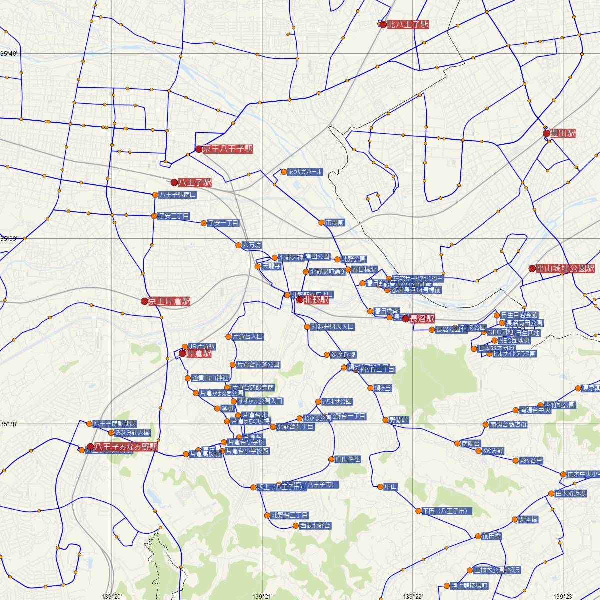 北野駅（京王線）周辺のバス路線図