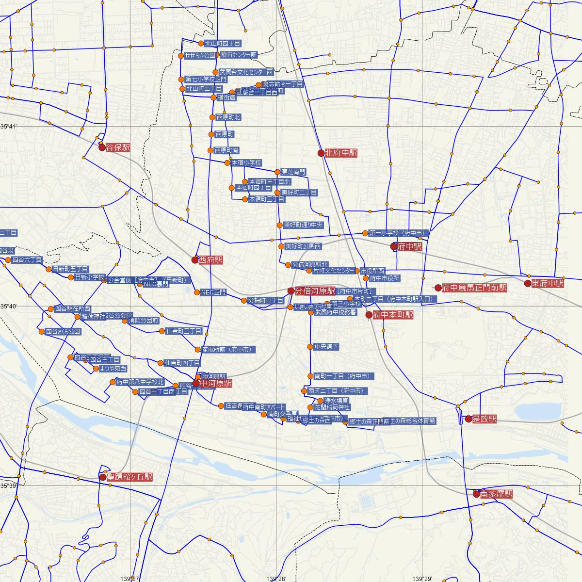 分倍河原駅（京王線）周辺のバス路線図