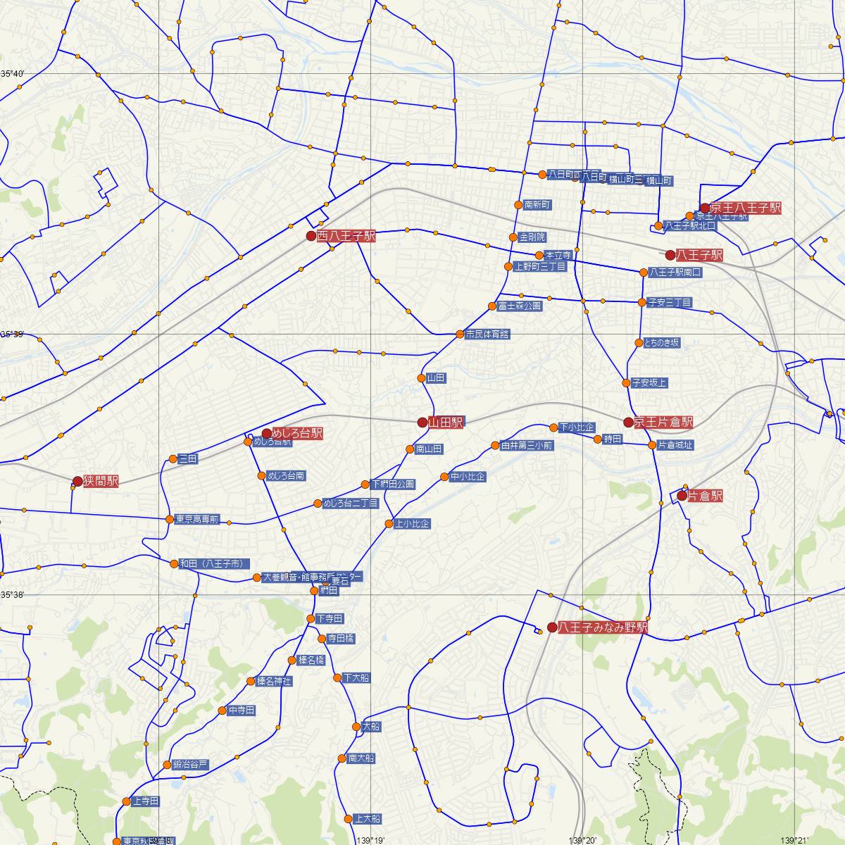 山田駅（京王線）周辺のバス路線図