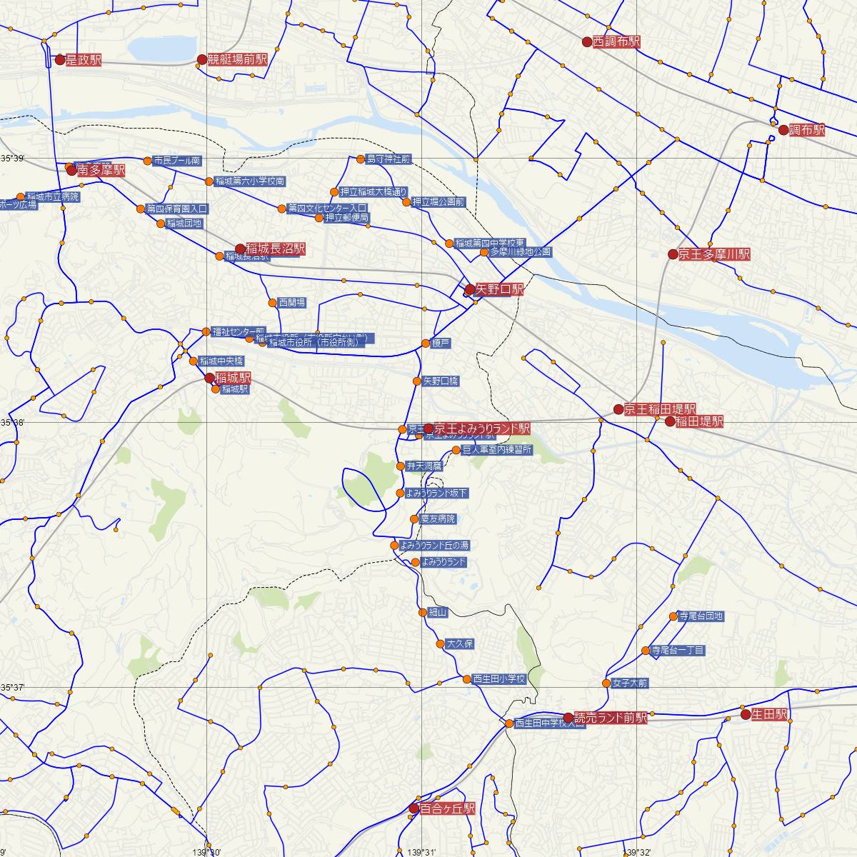 京王よみうりランド駅（京王線）周辺のバス路線図