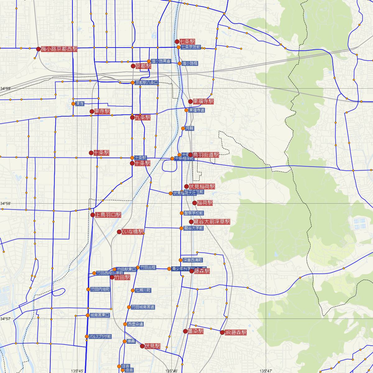 伏見稲荷駅（京阪電鉄）周辺のバス路線図