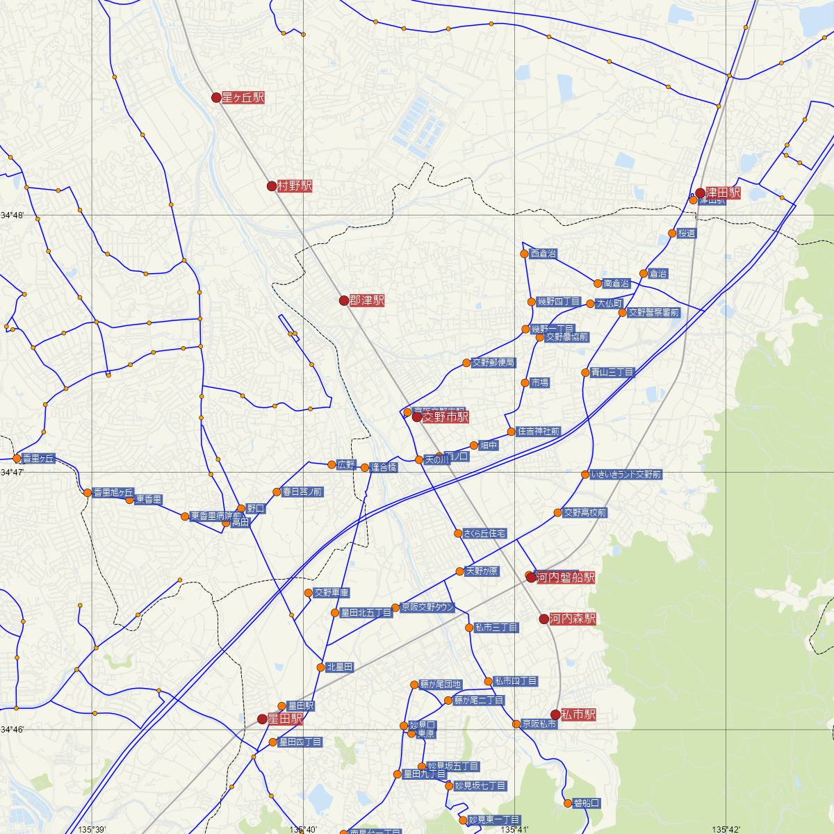 交野市駅（京阪電鉄）周辺のバス路線図