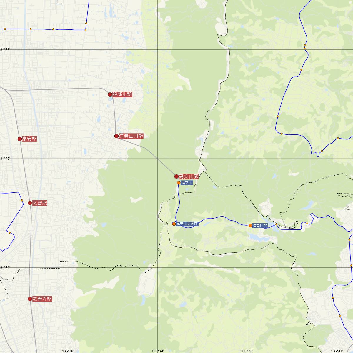 高安山駅（近鉄電車）周辺のバス路線図