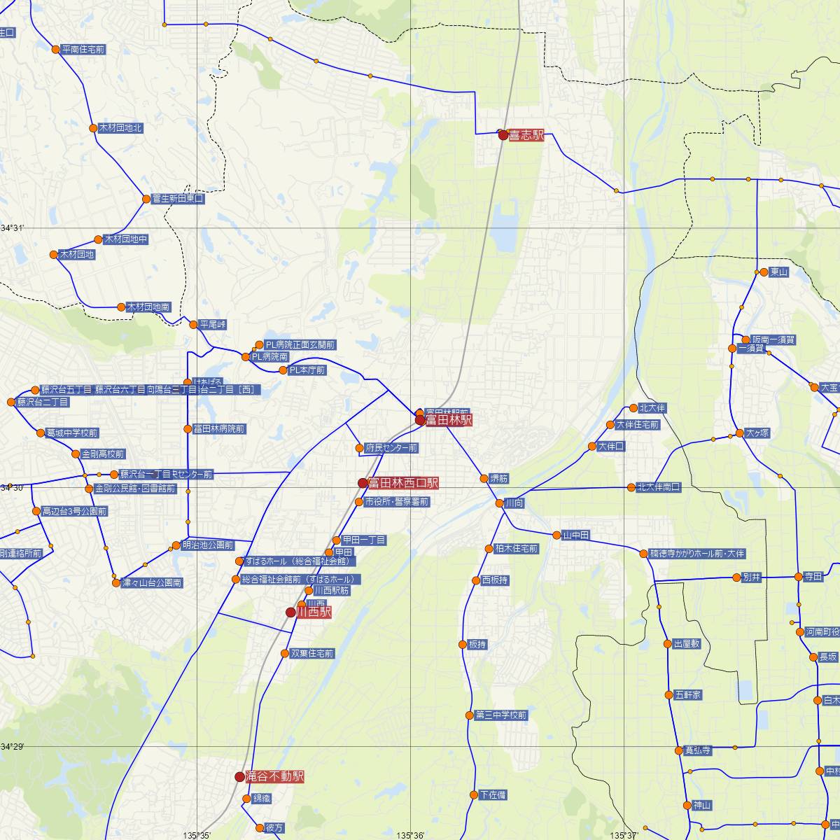 富田林駅（近鉄電車）周辺のバス路線図