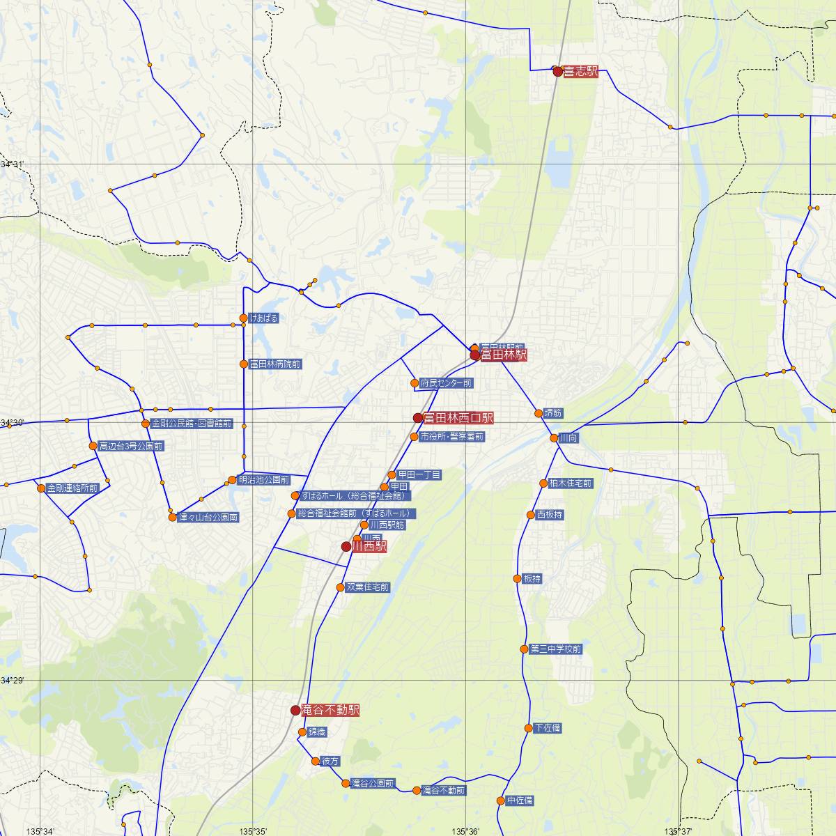 富田林西口駅（近鉄電車）周辺のバス路線図