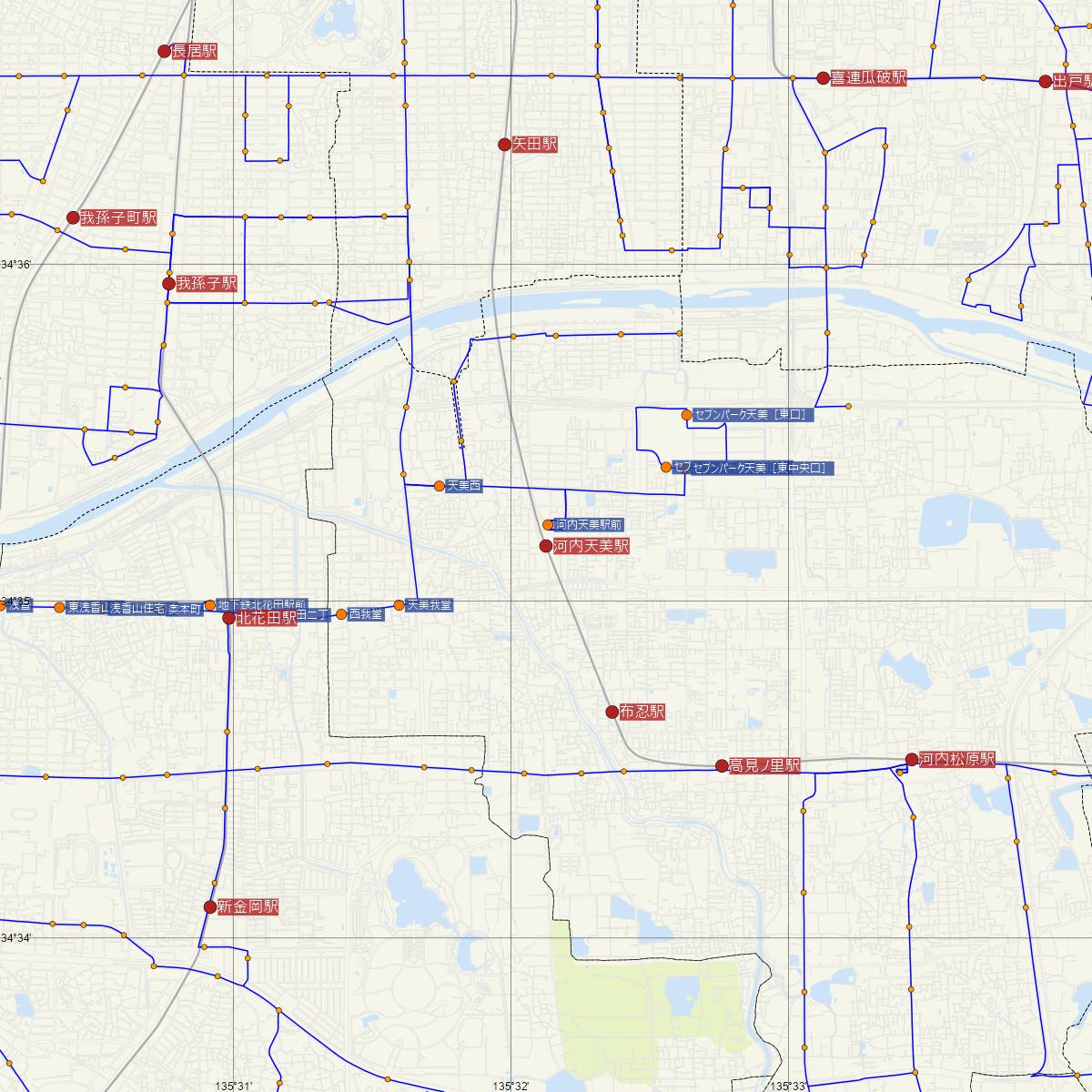 河内天美駅（近鉄電車）周辺のバス路線図