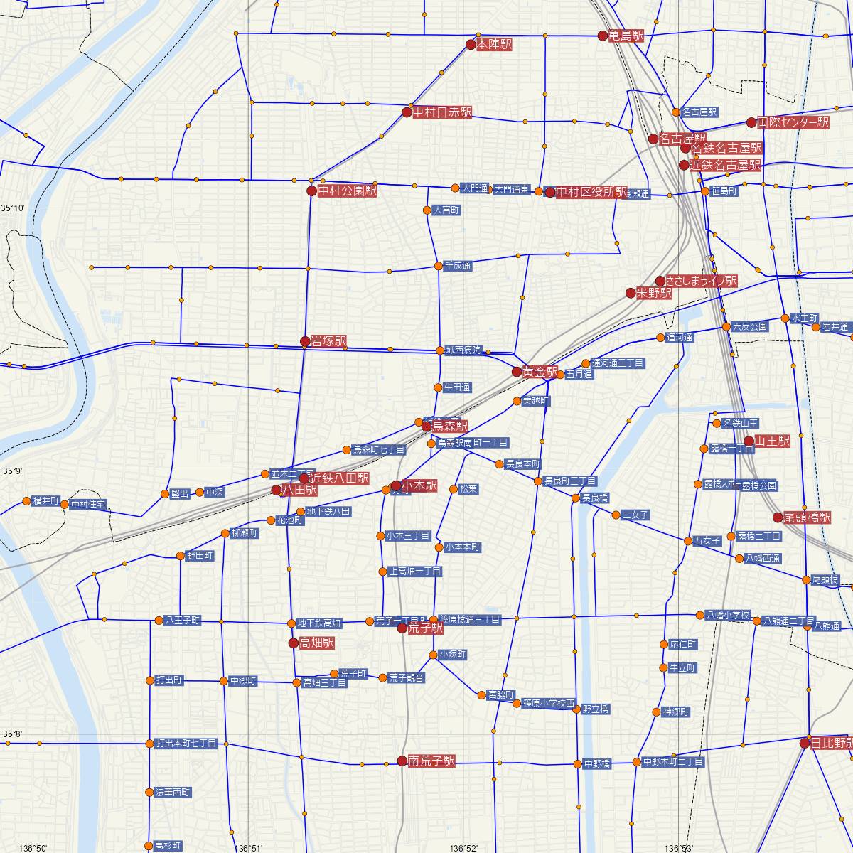 烏森駅（近鉄電車）周辺のバス路線図