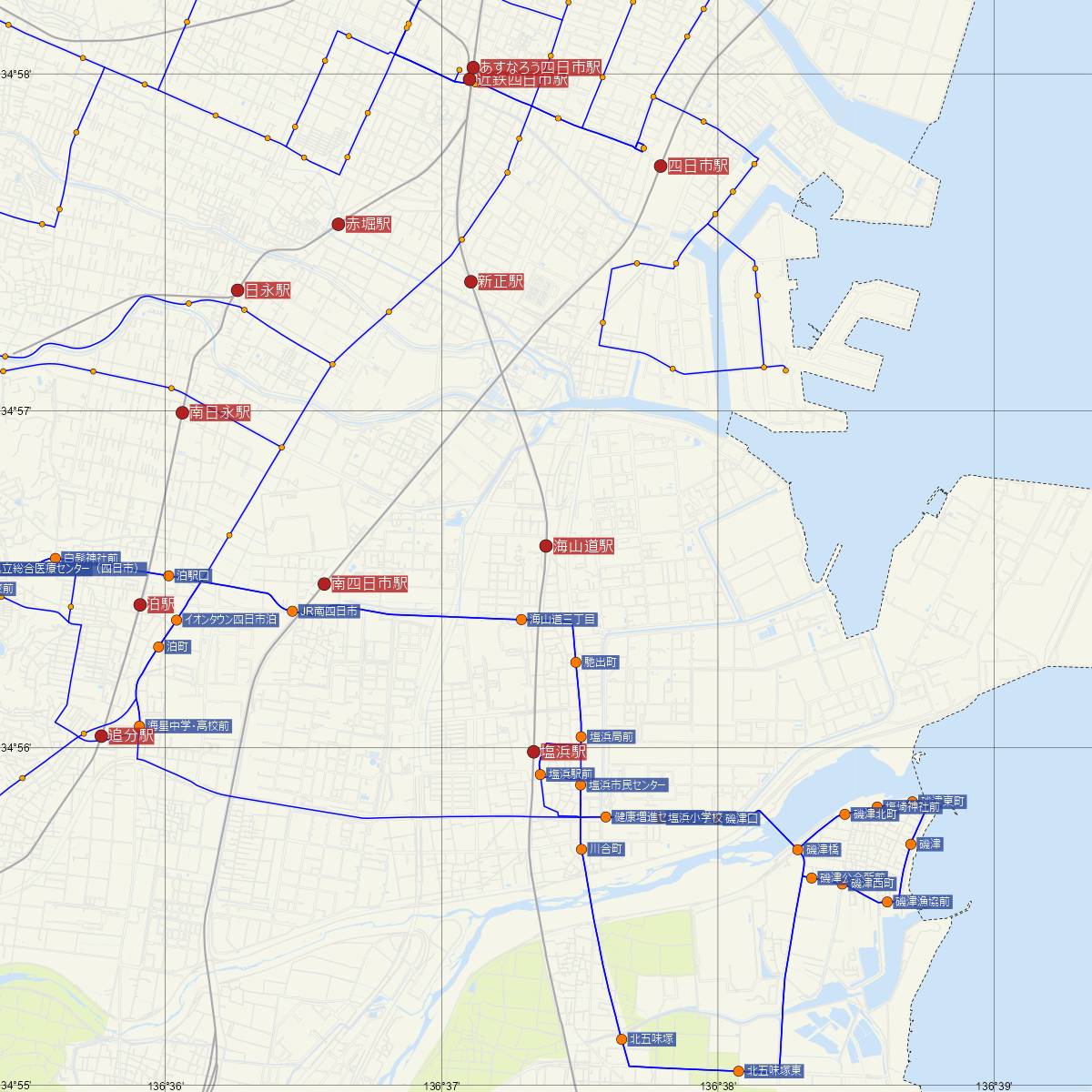 海山道駅（近鉄電車）周辺のバス路線図