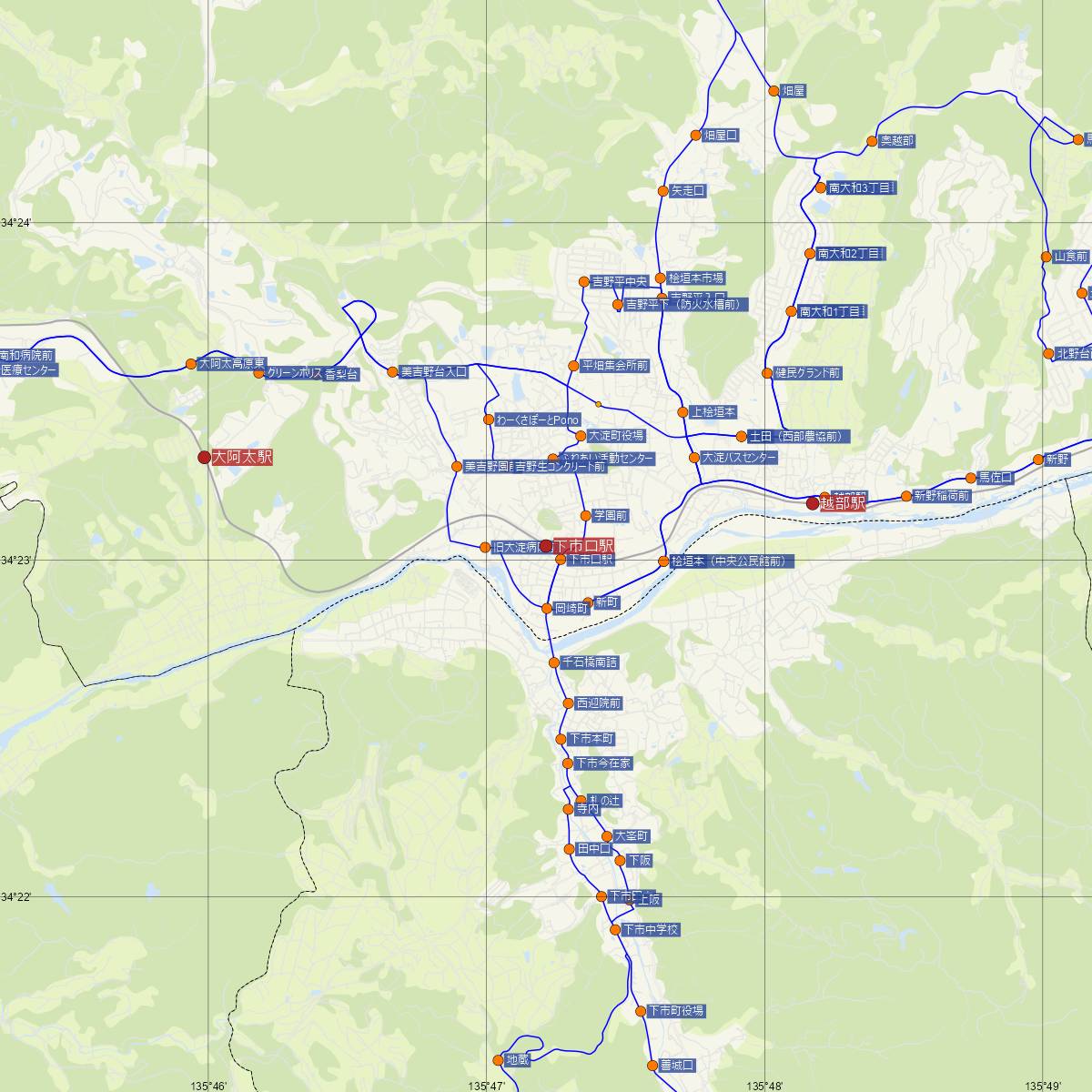 下市口駅（近鉄電車）周辺のバス路線図