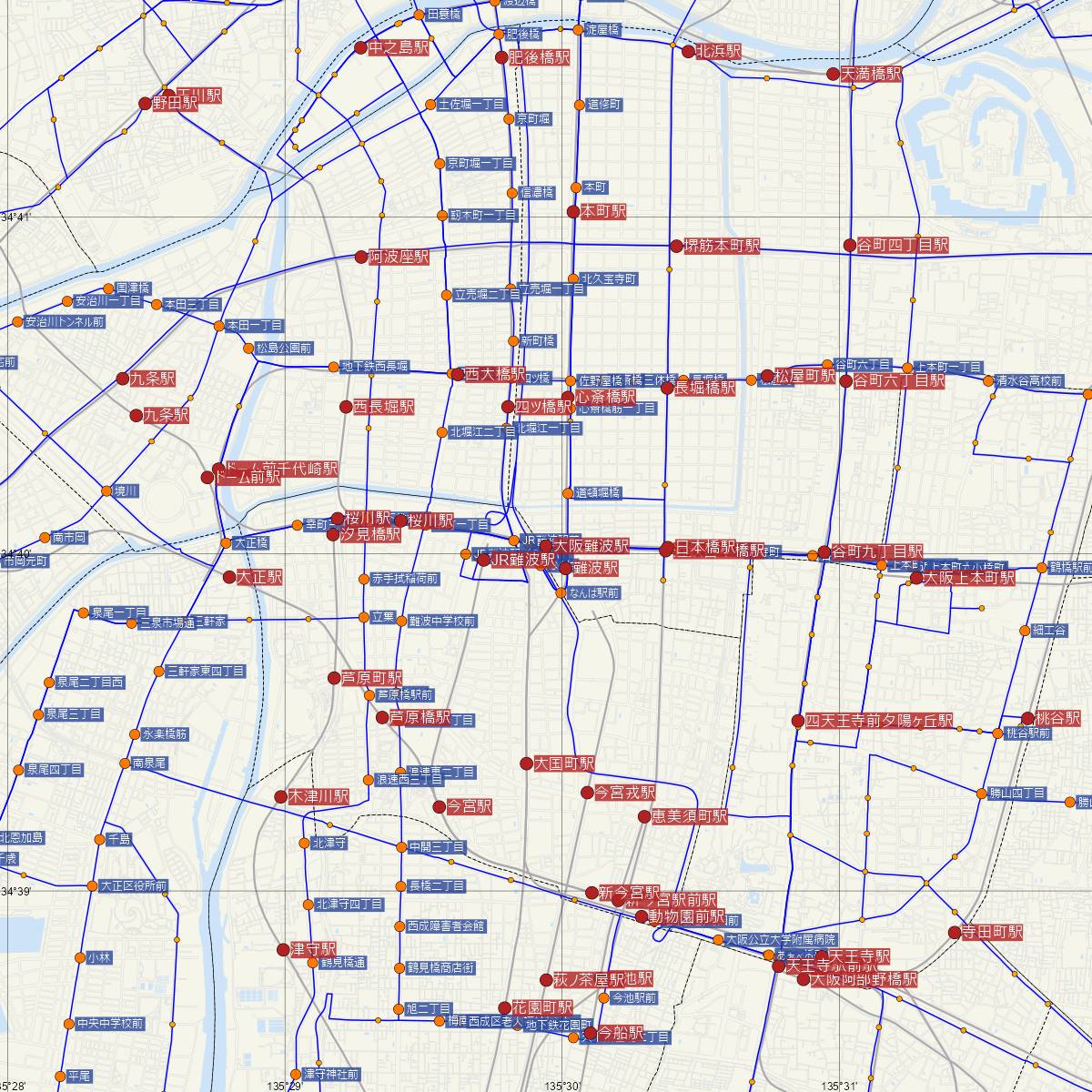 大阪難波駅（近鉄電車）周辺のバス路線図