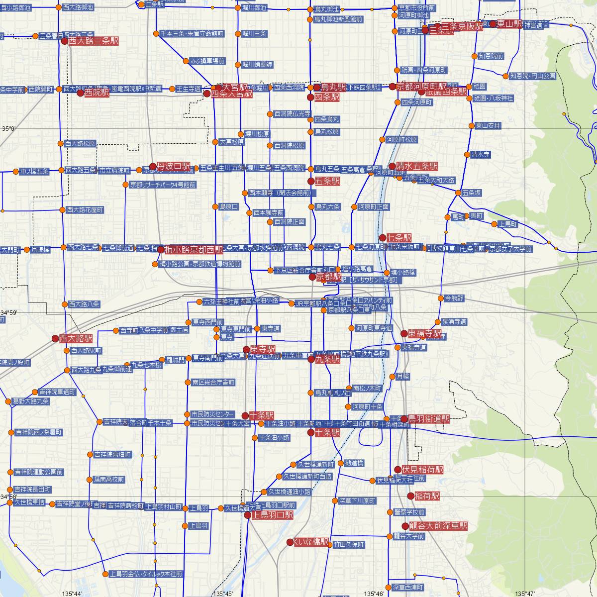 京都駅（近鉄電車）周辺のバス路線図