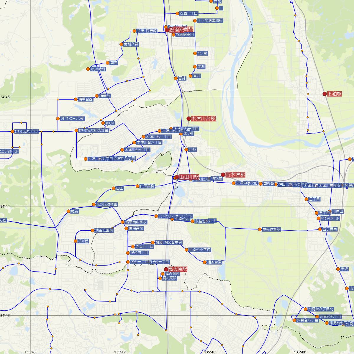 山田川駅（近鉄電車）周辺のバス路線図